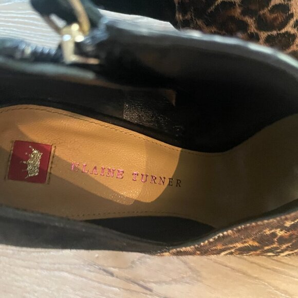 Elaine Turner Leopard Print Cow Hair Peep Toe Bootie Heels Women's 9M - Picture 4 of 10